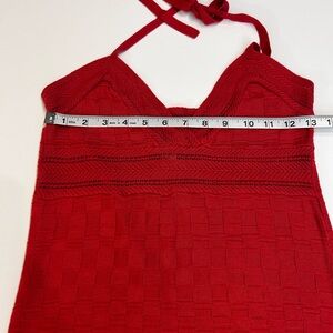Forever Red Textured Knit Halter Top with Tie Straps